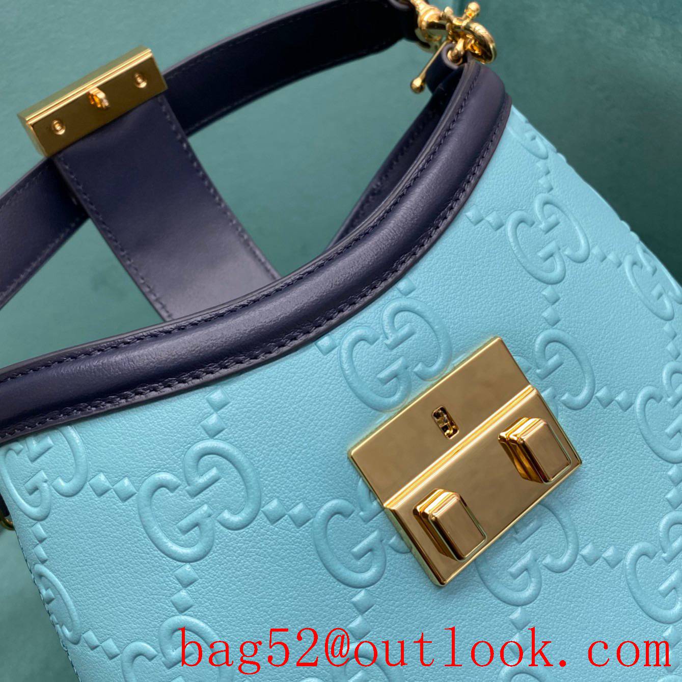 Gucci Square Buckle Bag GG Pattern sky blue shoulder handbag