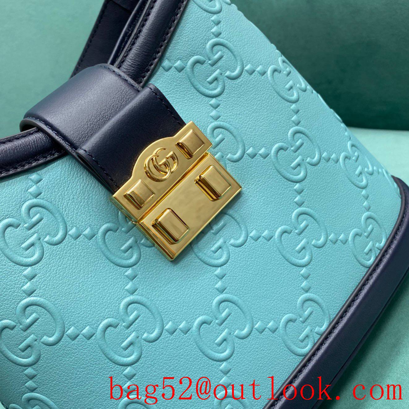 Gucci Square Buckle Bag GG Pattern sky blue shoulder handbag