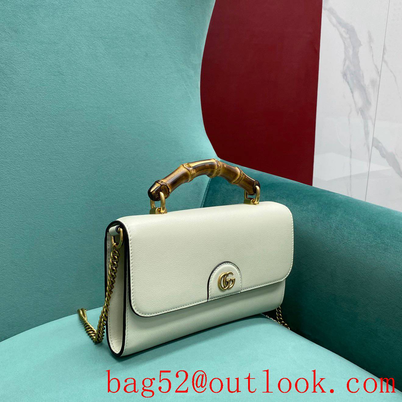 Gucci leather Bamboo chain white shoulder handbag