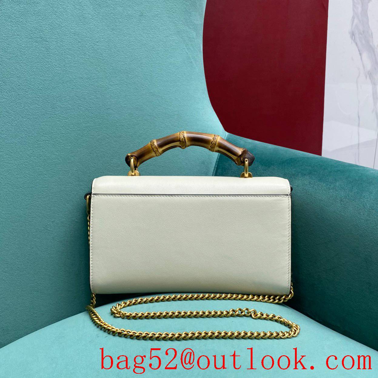 Gucci leather Bamboo chain white shoulder handbag