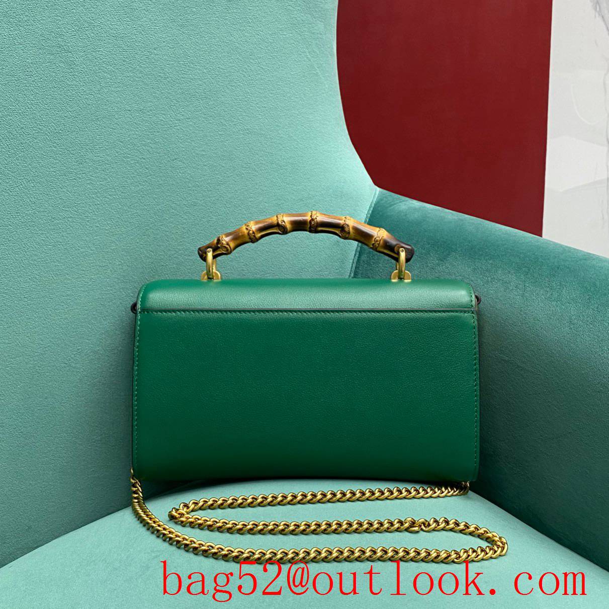 Gucci leather Bamboo chain green shoulder handbag