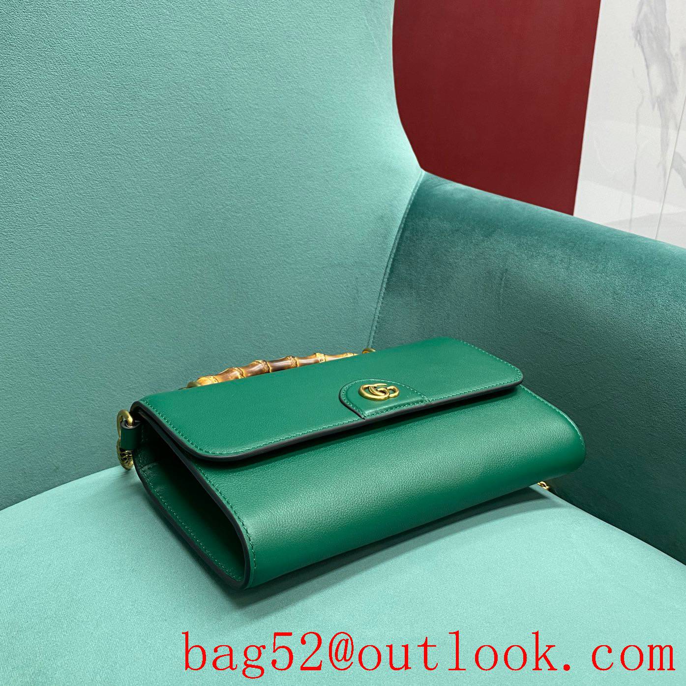 Gucci leather Bamboo chain green shoulder handbag