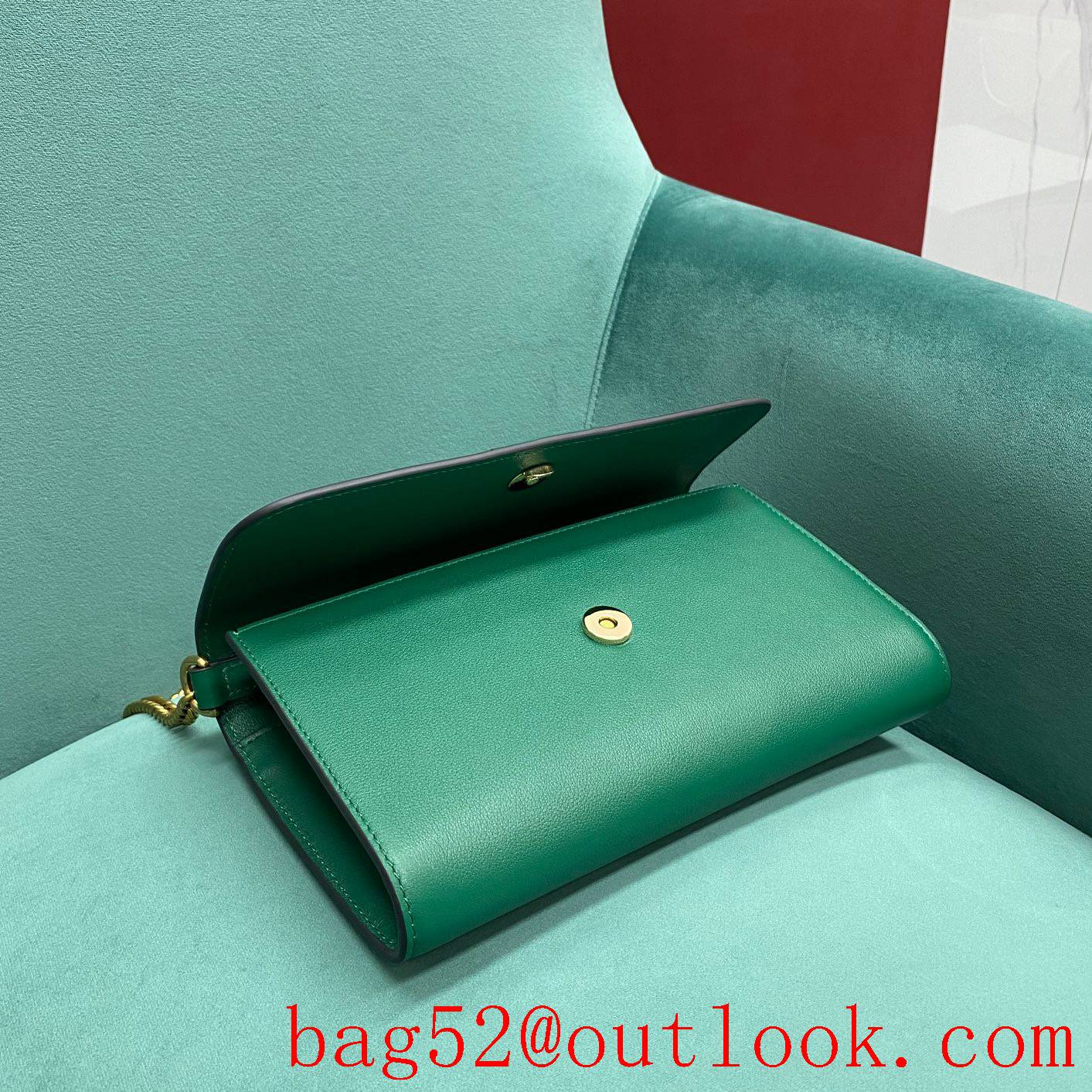 Gucci leather Bamboo chain green shoulder handbag