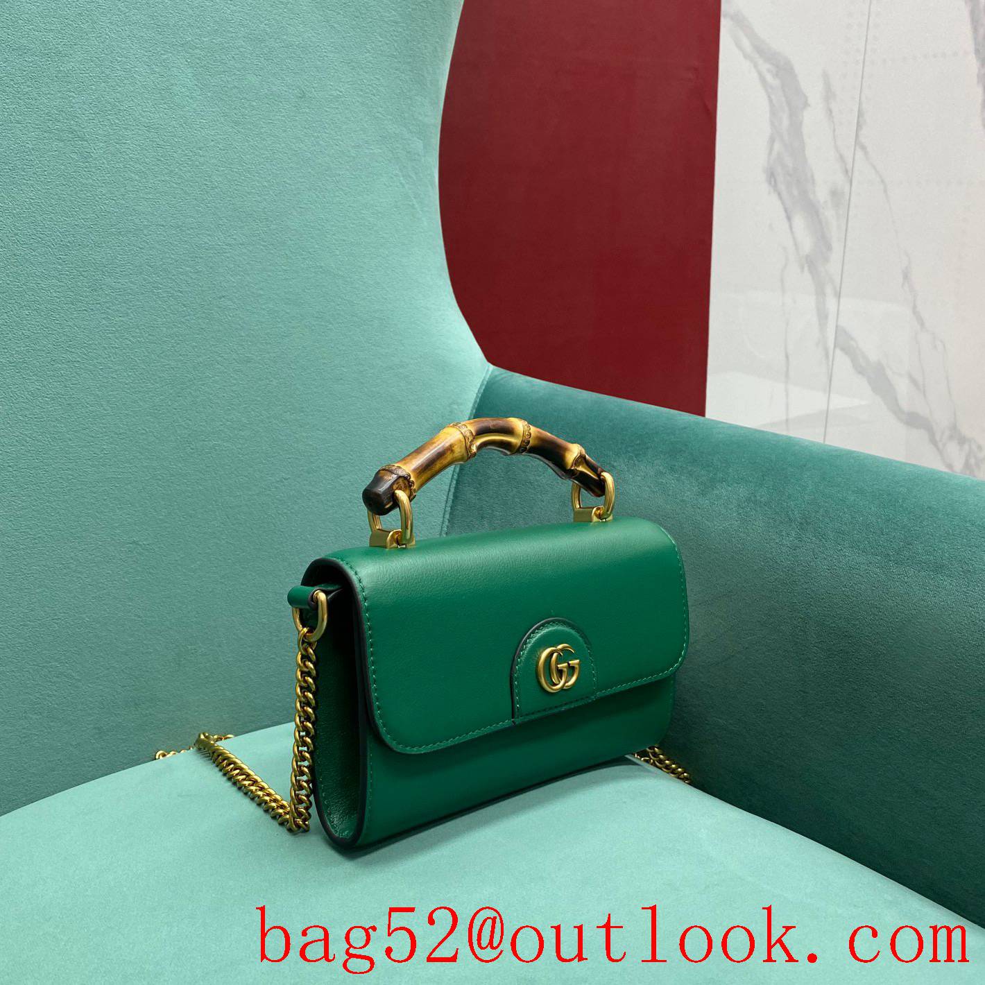 Gucci dark green Bamboo goldchain women's handbag