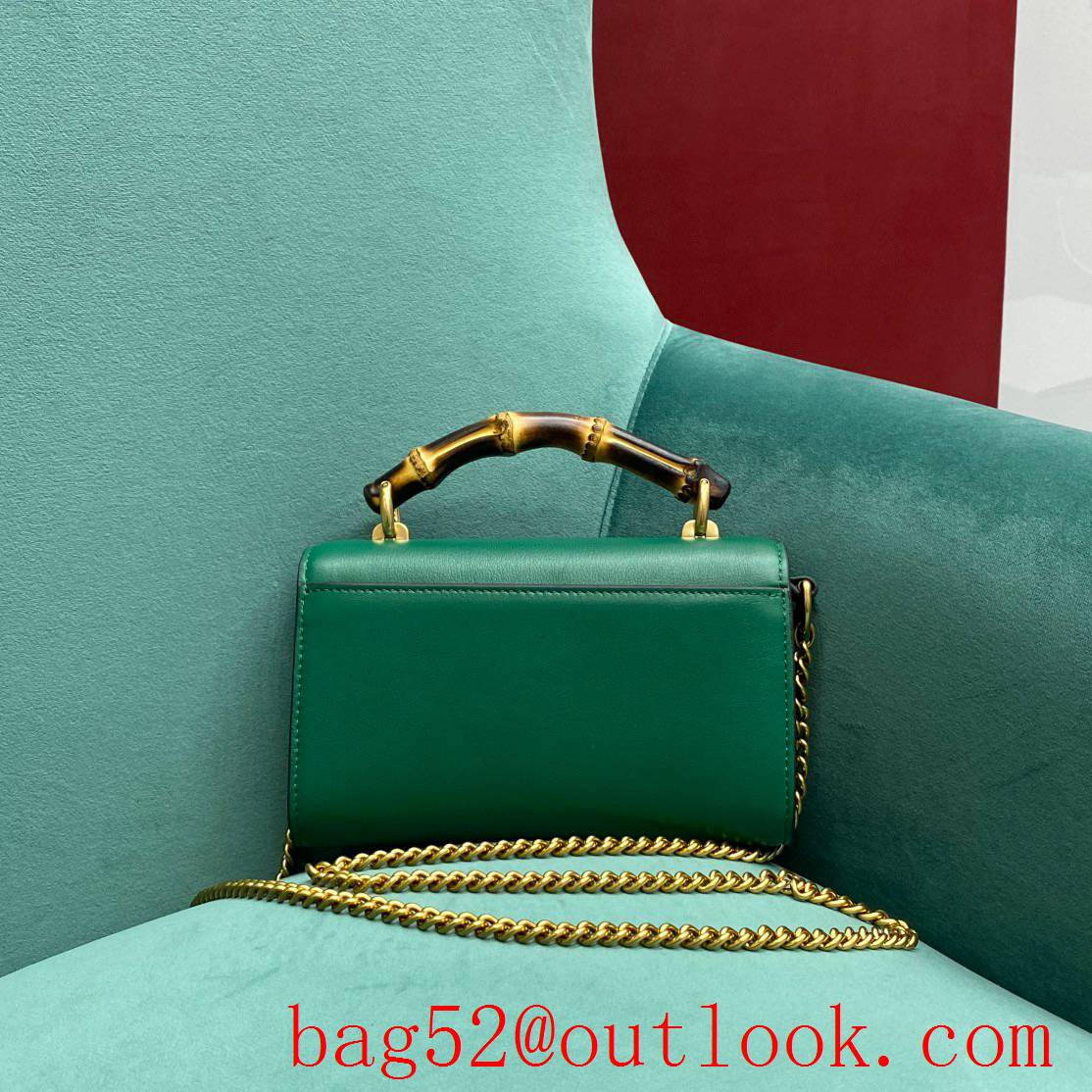 Gucci dark green Bamboo goldchain women's handbag