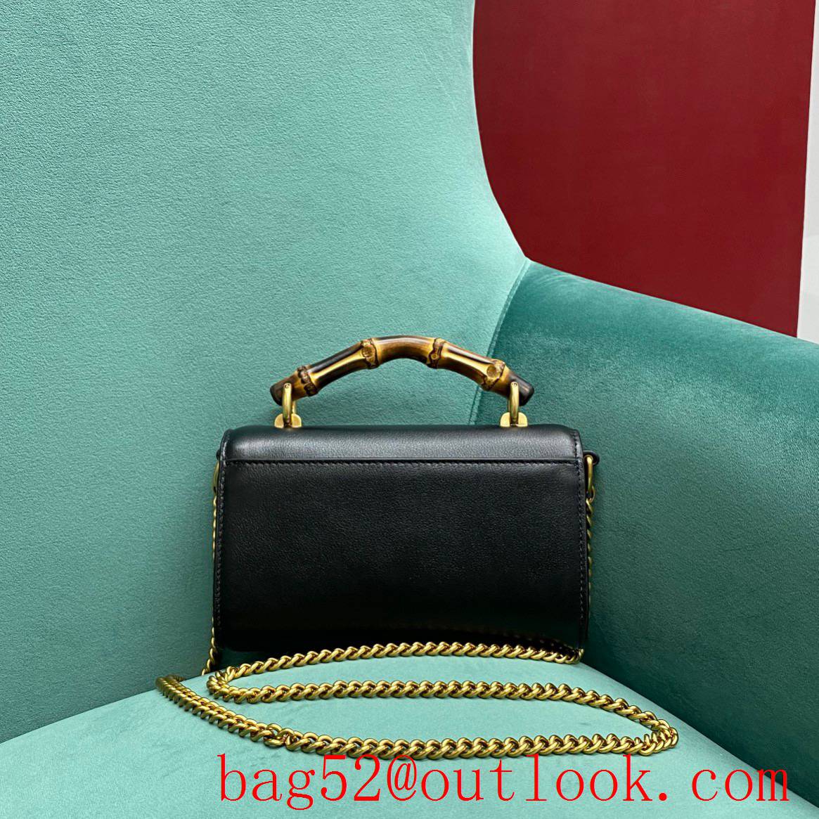 Gucci black Bamboo goldchain women's handbag