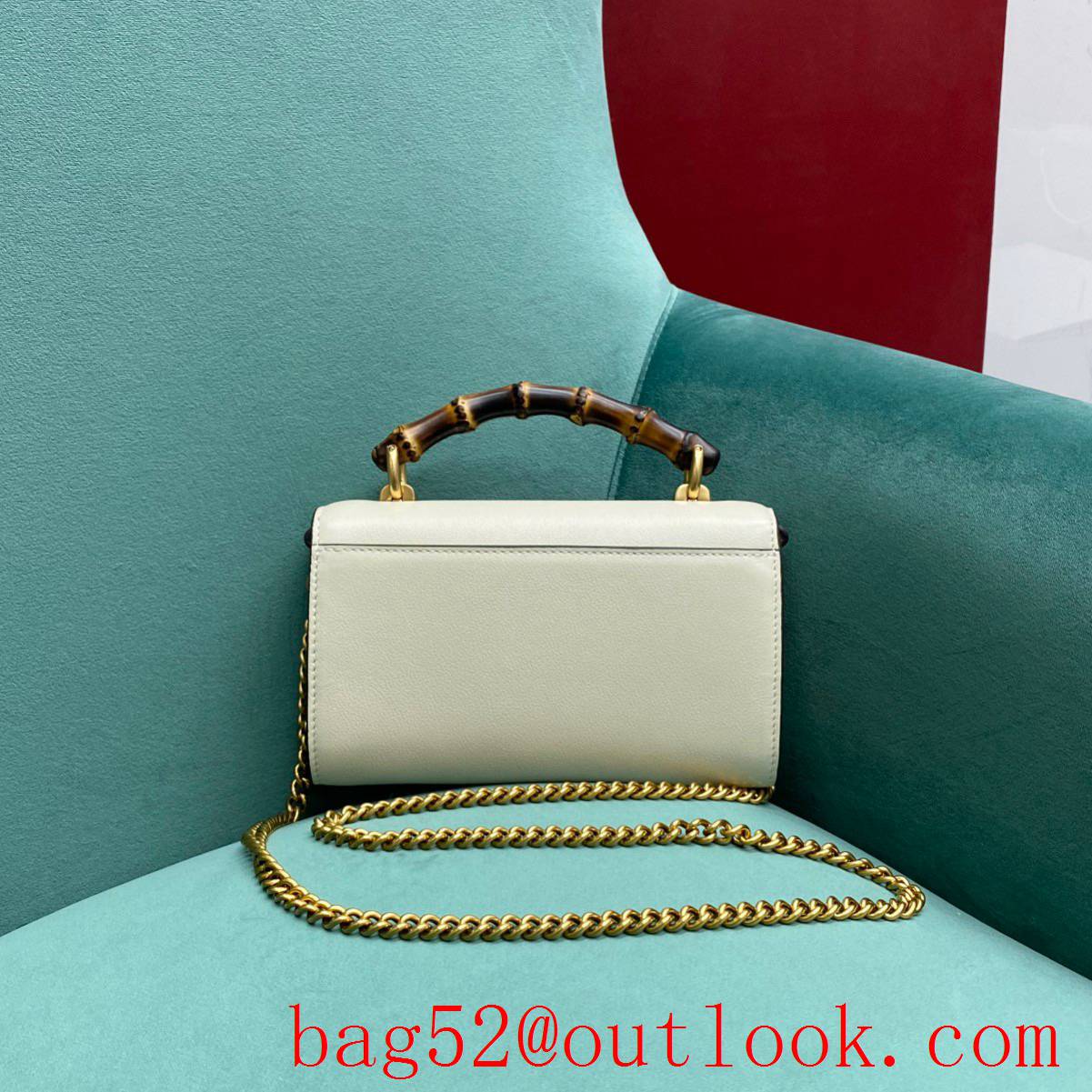 Gucci Bamboo goldchain women's white crossbody handbag