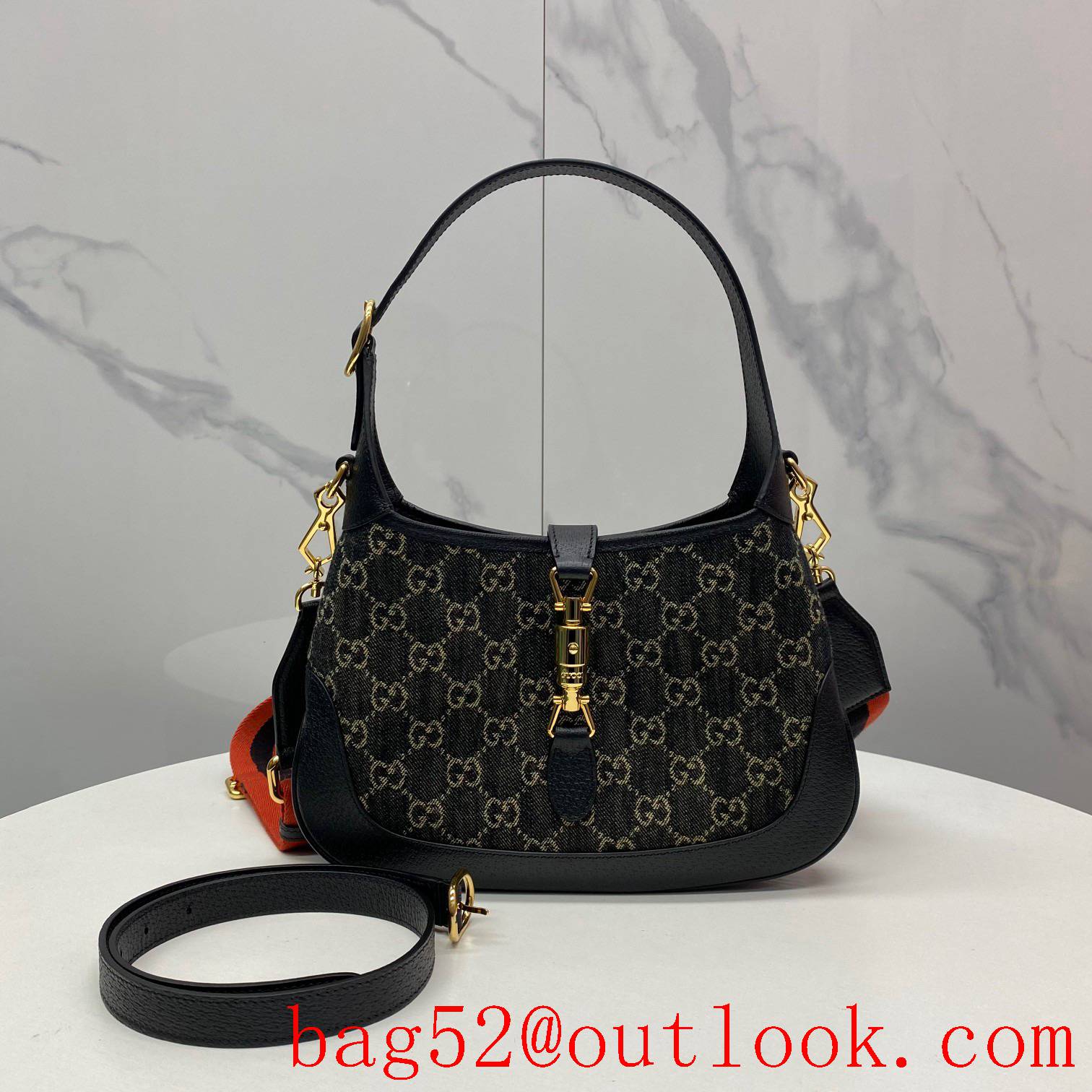 Gucci large space Black Denim width shoulder strap women's handbag