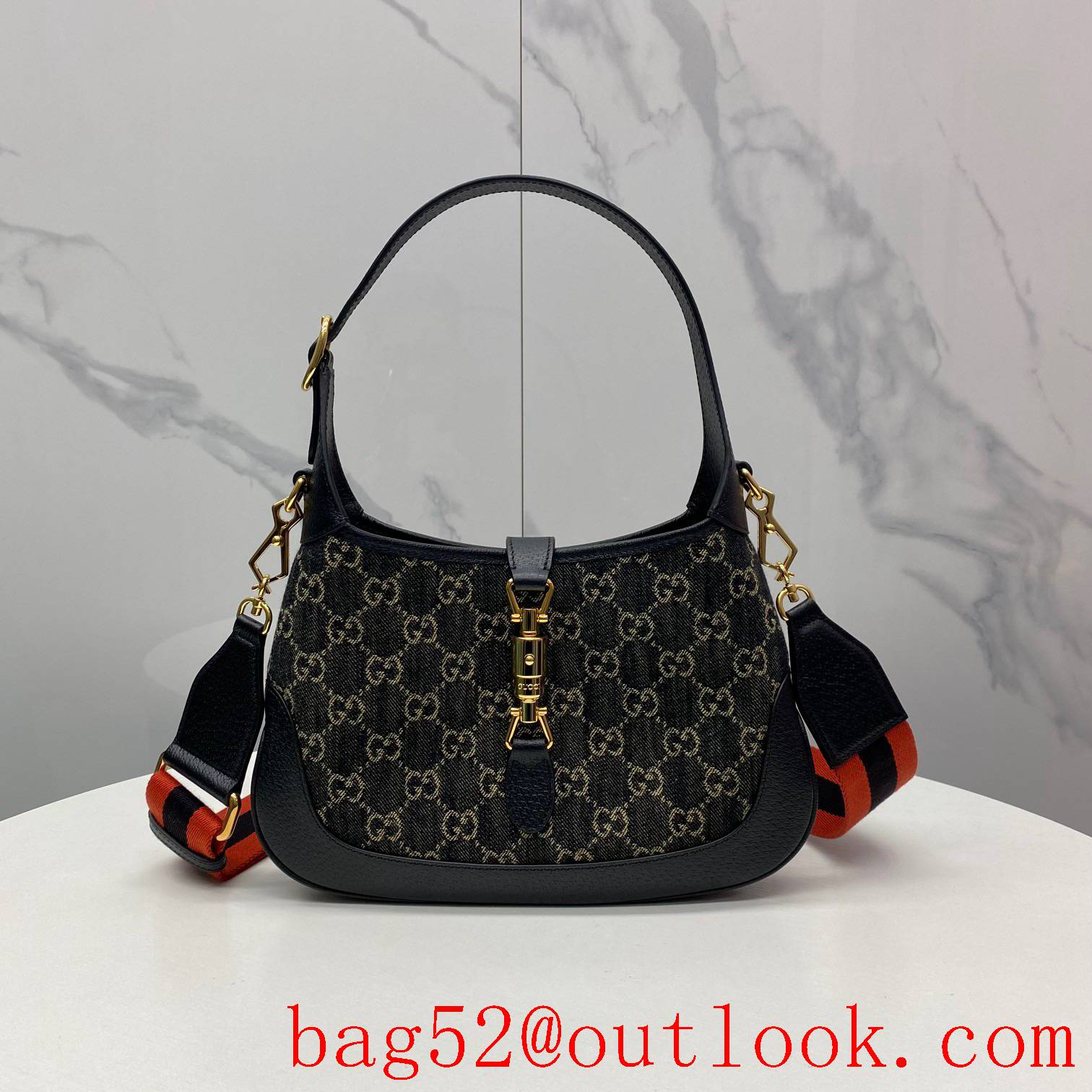 Gucci large space Black Denim width shoulder strap women's handbag