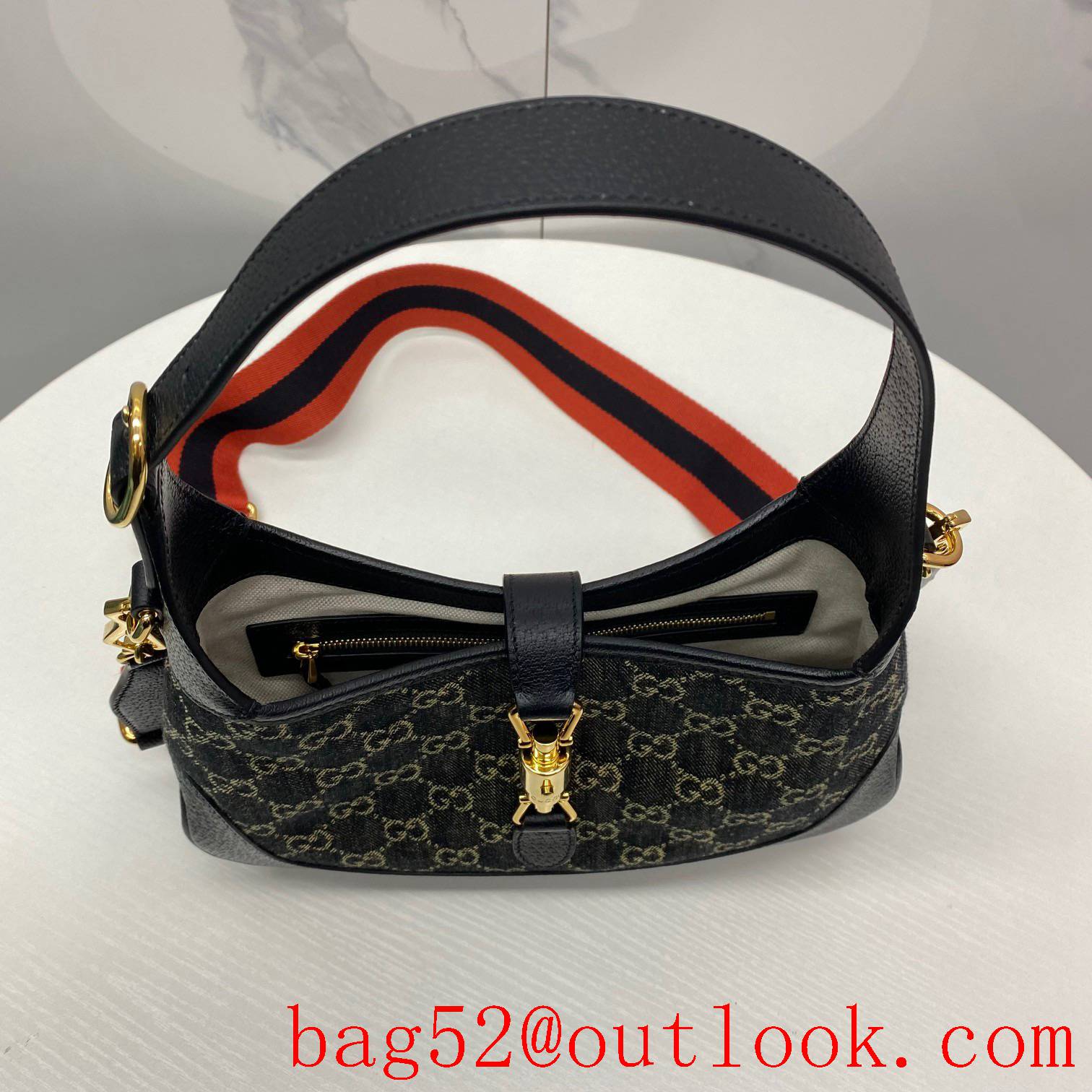 Gucci large space Black Denim width shoulder strap women's handbag