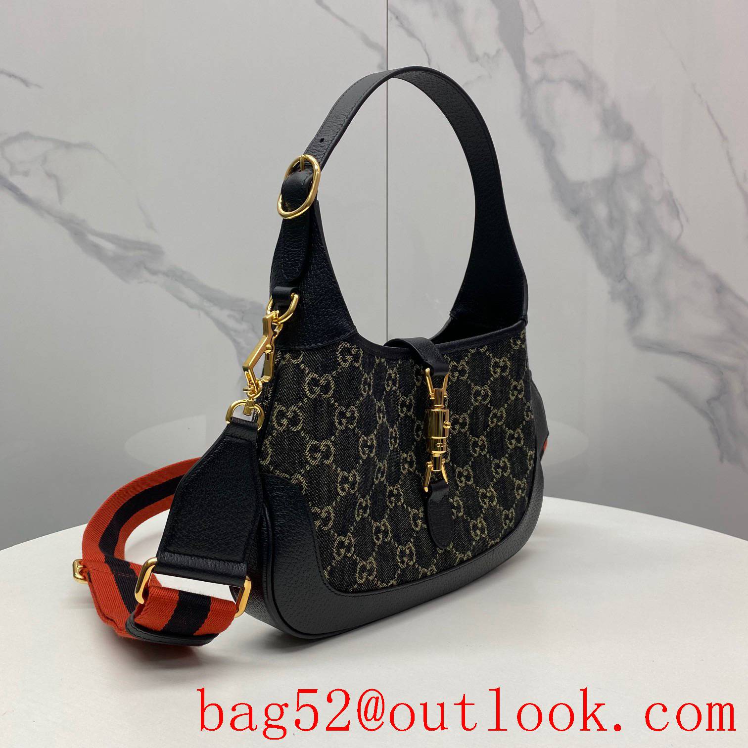 Gucci large space Black Denim width shoulder strap women's handbag