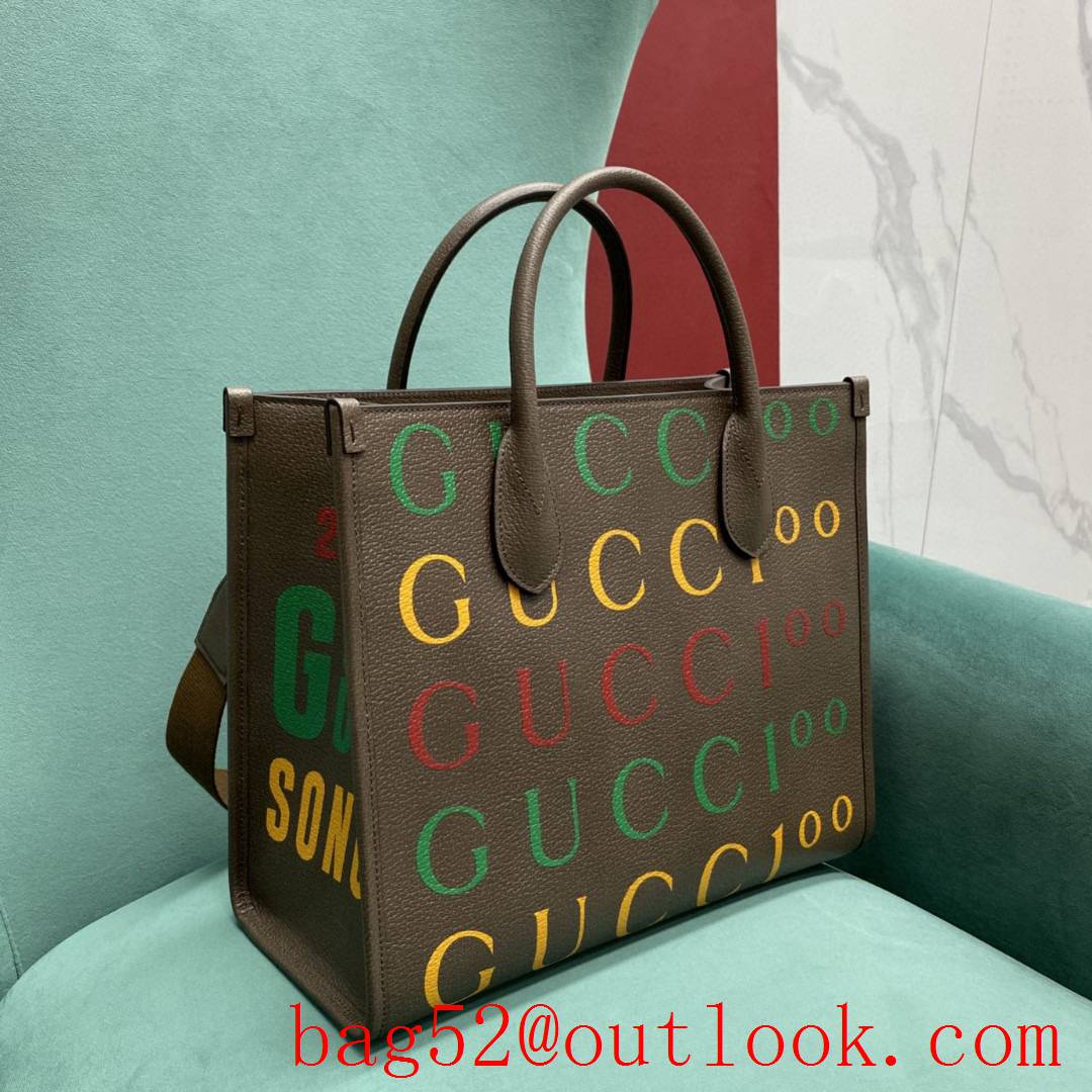 Gucci full logo large tote letter brown women's handbag