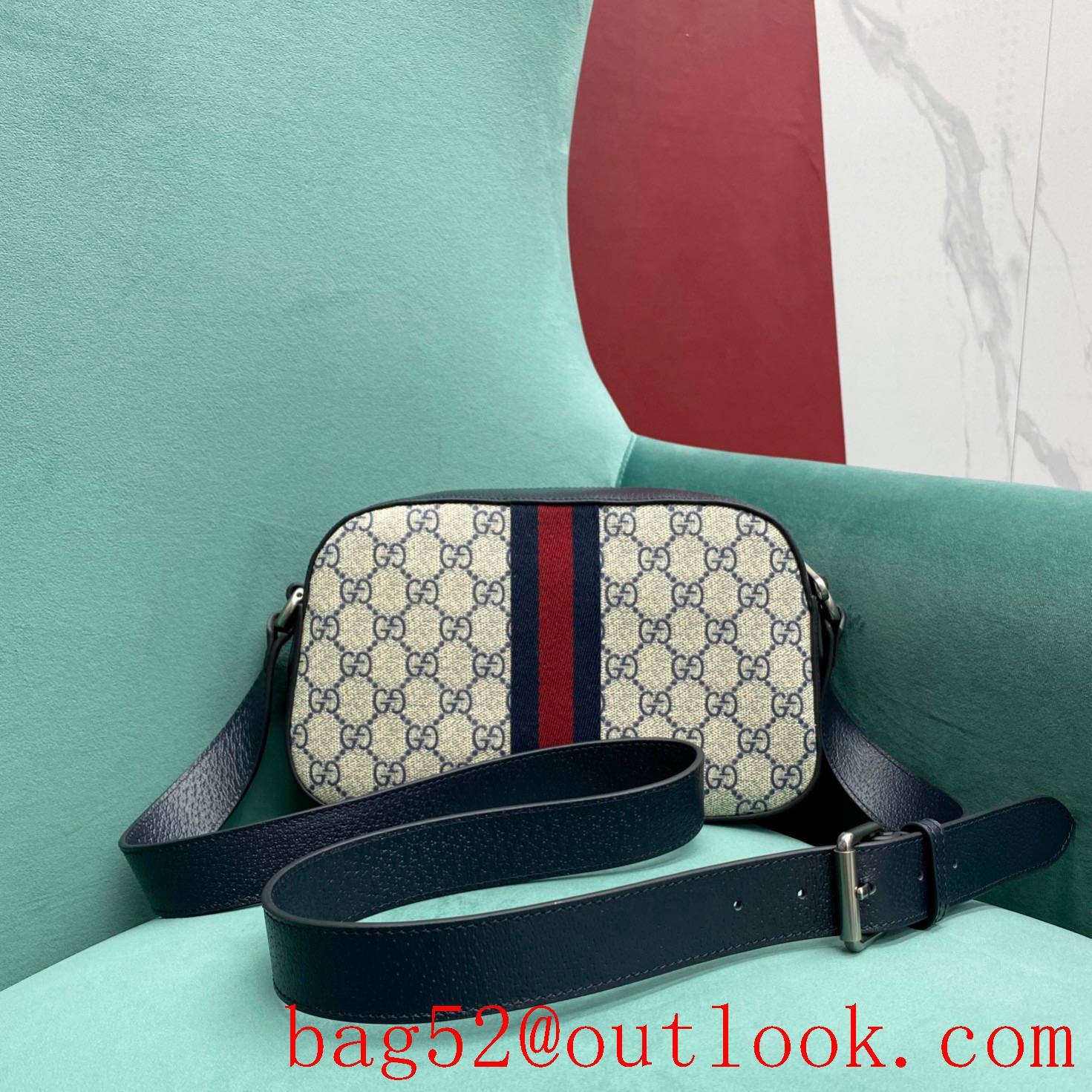 Gucci original camera navy blue double G fabric crossbody handbag