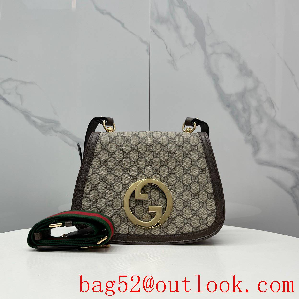 Gucci metal large buckle width shoulder strap women's crossbody handbag