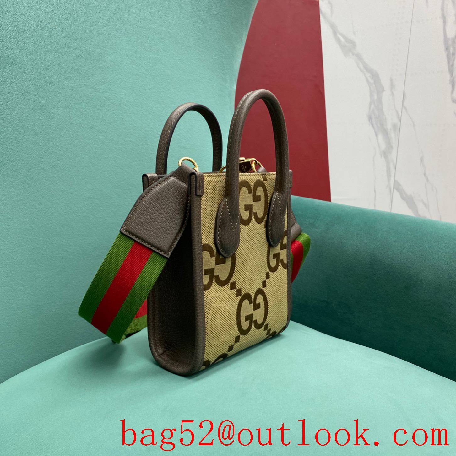 Gucci verticacl tote blue red width strap camel crossbody handbag