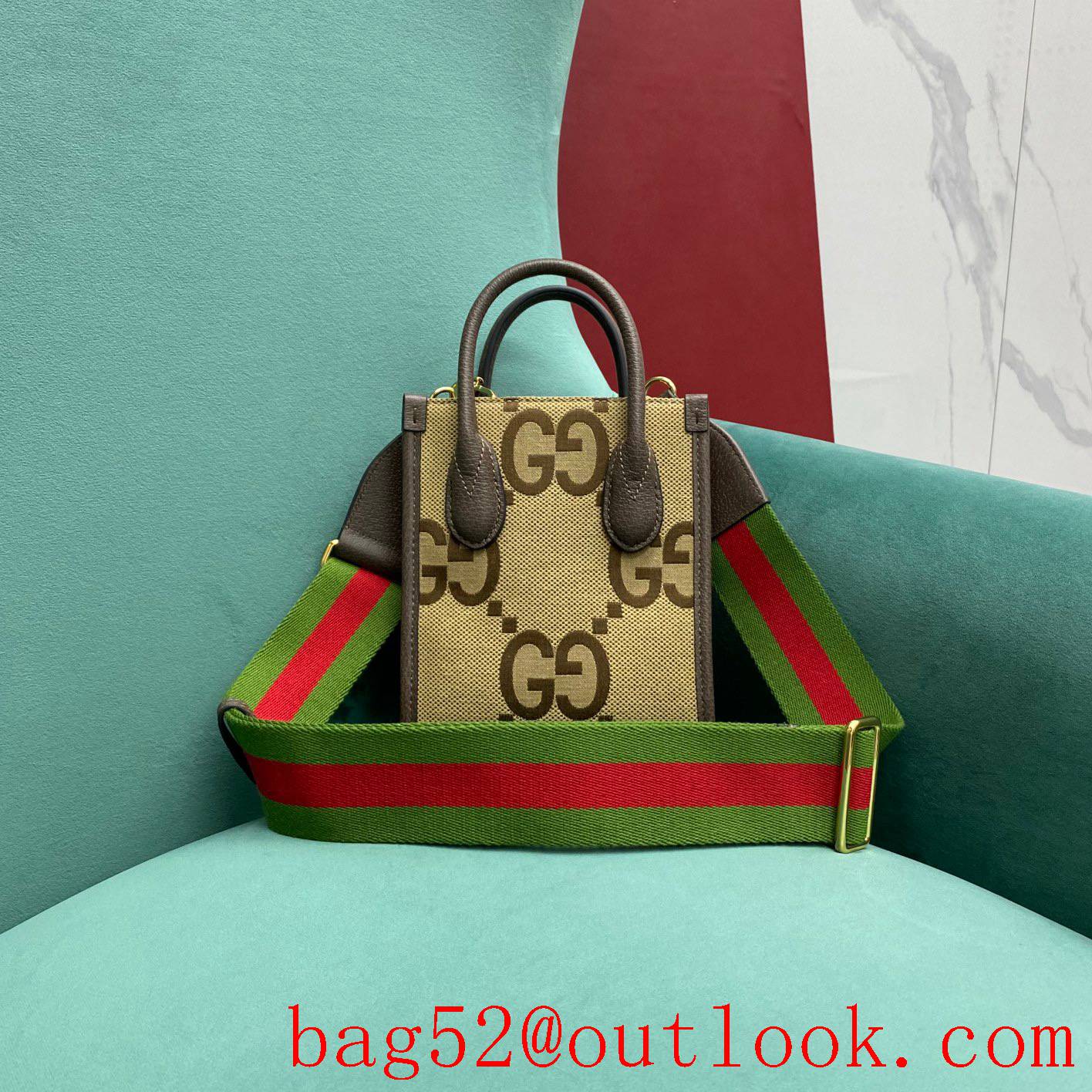 Gucci verticacl tote blue red width strap camel crossbody handbag