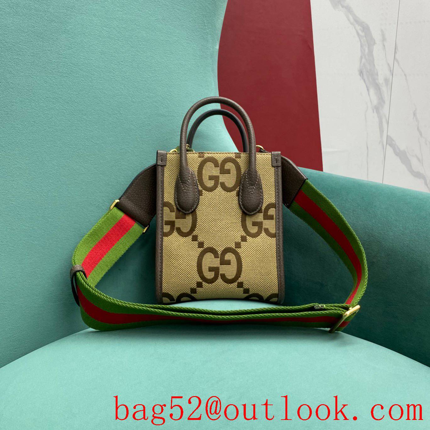 Gucci verticacl tote blue red width strap camel crossbody handbag