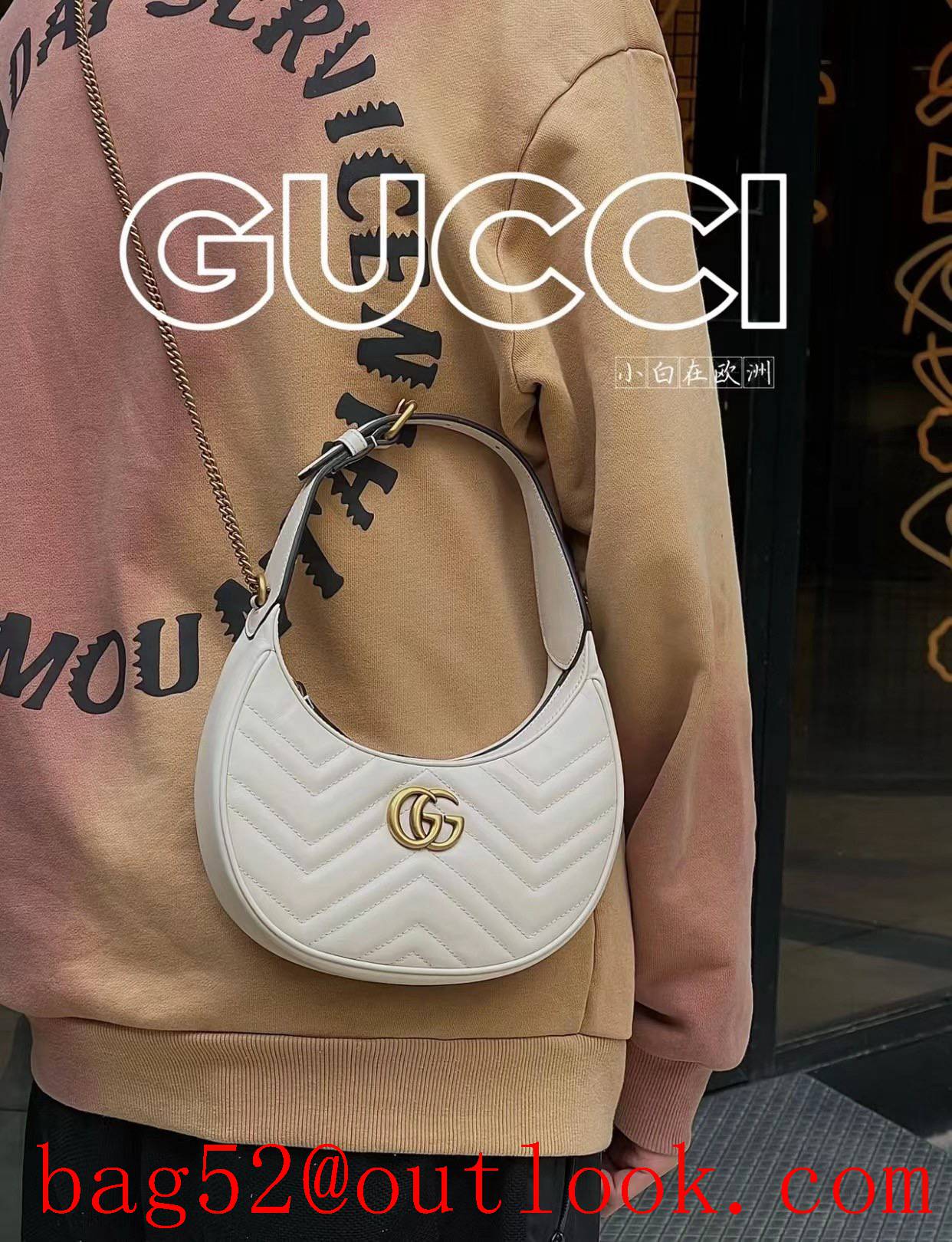 Gucci GG Marmont underarm white half-moon handbag