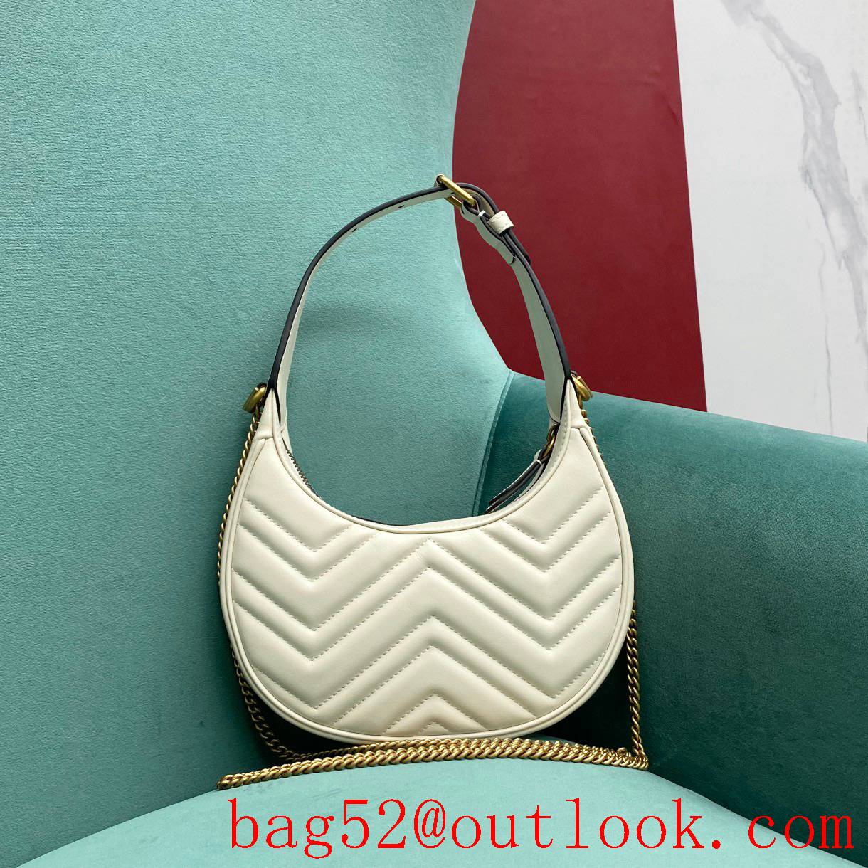 Gucci GG Marmont underarm white half-moon handbag