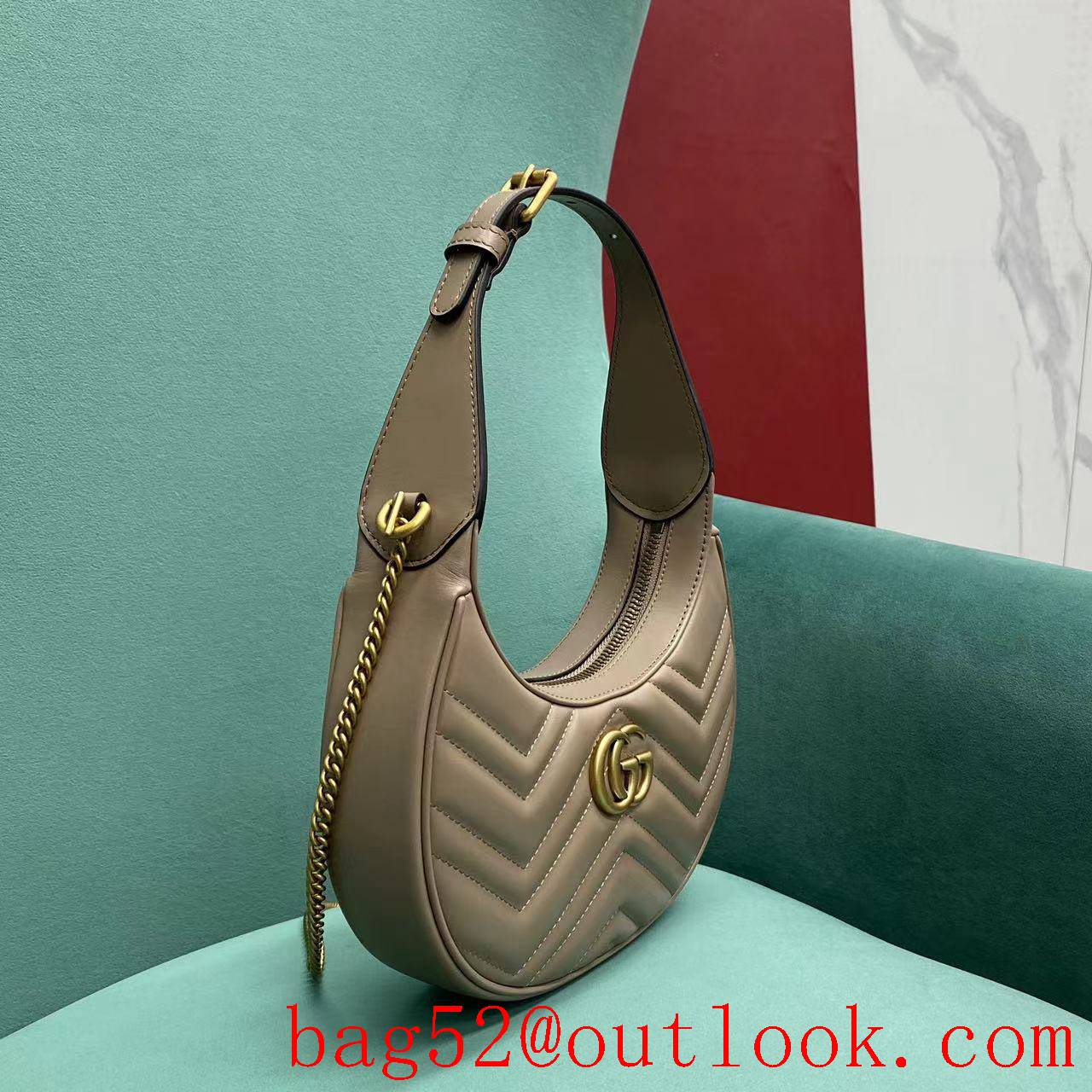 Gucci GG Marmont underarm brown half-moon handbag