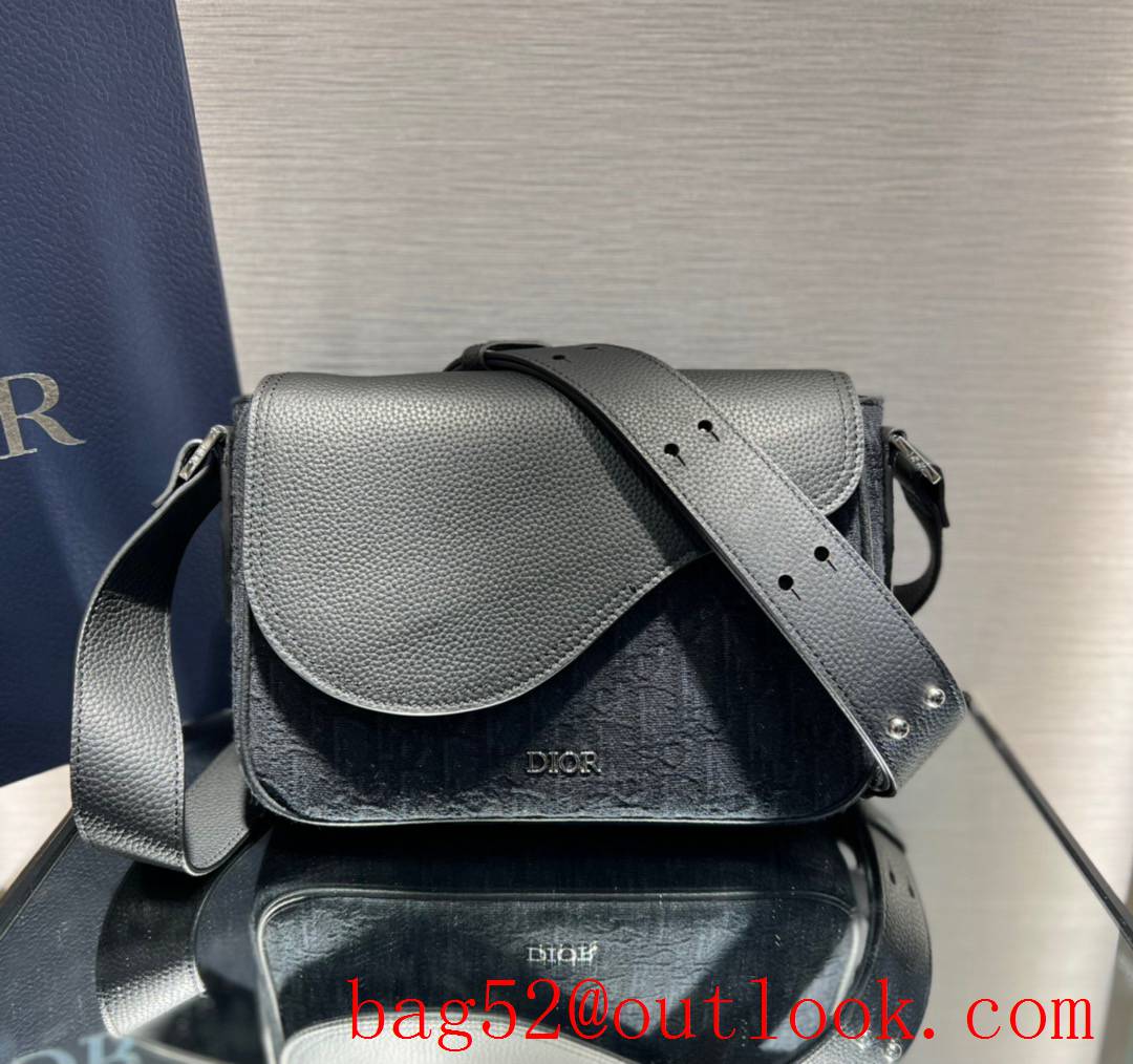 Dior black Tonal grained calfskin flap logo oblique print shoulder bag