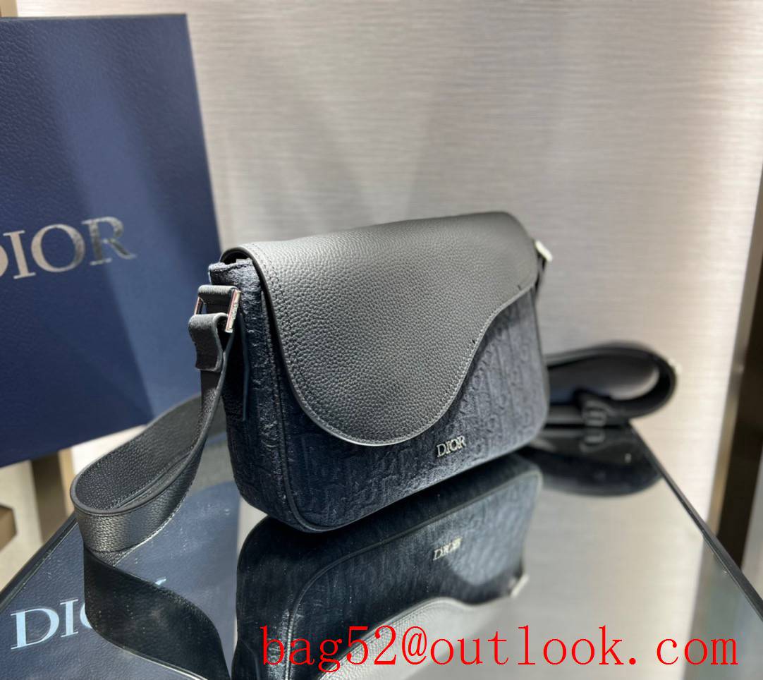 Dior black Tonal grained calfskin flap logo oblique print shoulder bag