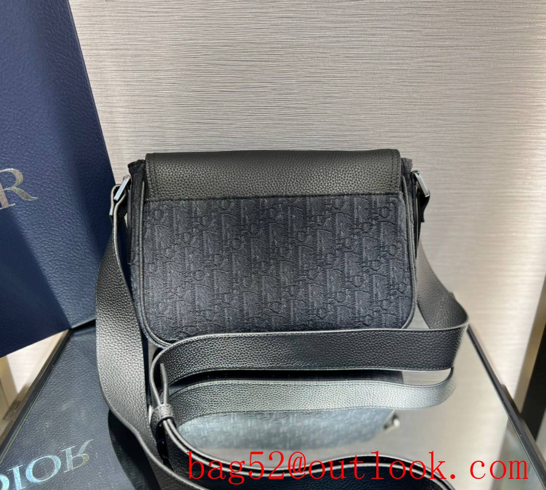 Dior black Tonal grained calfskin flap logo oblique print shoulder bag