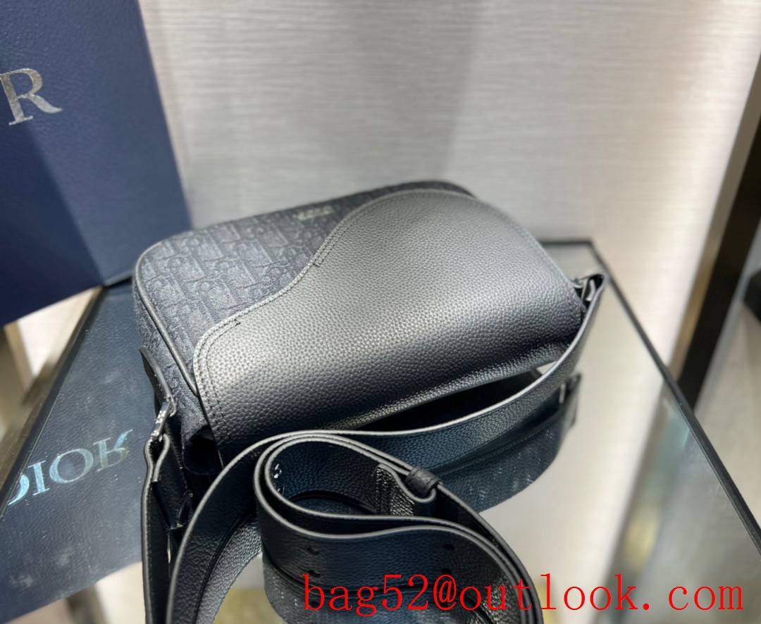 Dior black Tonal grained calfskin flap logo oblique print shoulder bag