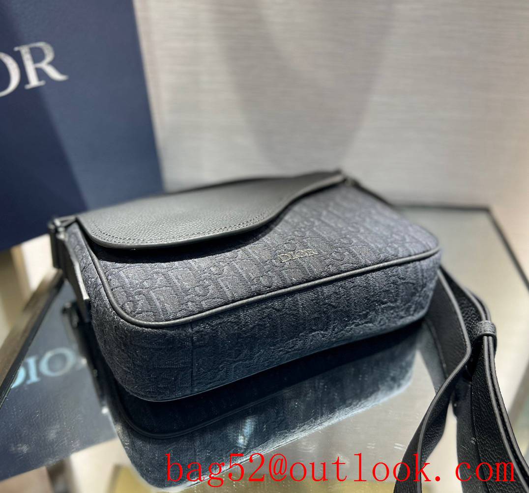 Dior black Tonal grained calfskin flap logo oblique print shoulder bag