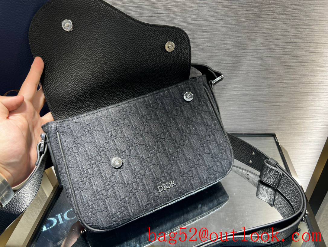 Dior black Tonal grained calfskin flap logo oblique print shoulder bag