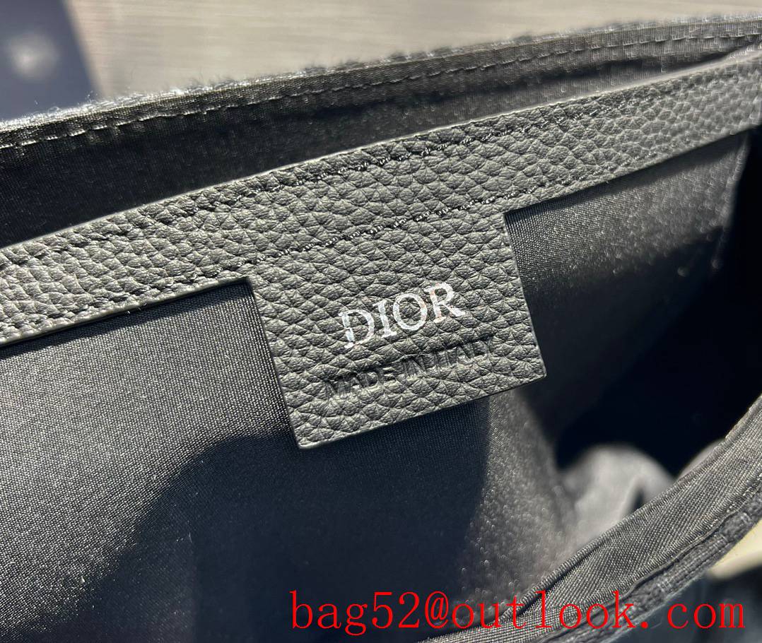 Dior black Tonal grained calfskin flap logo oblique print shoulder bag