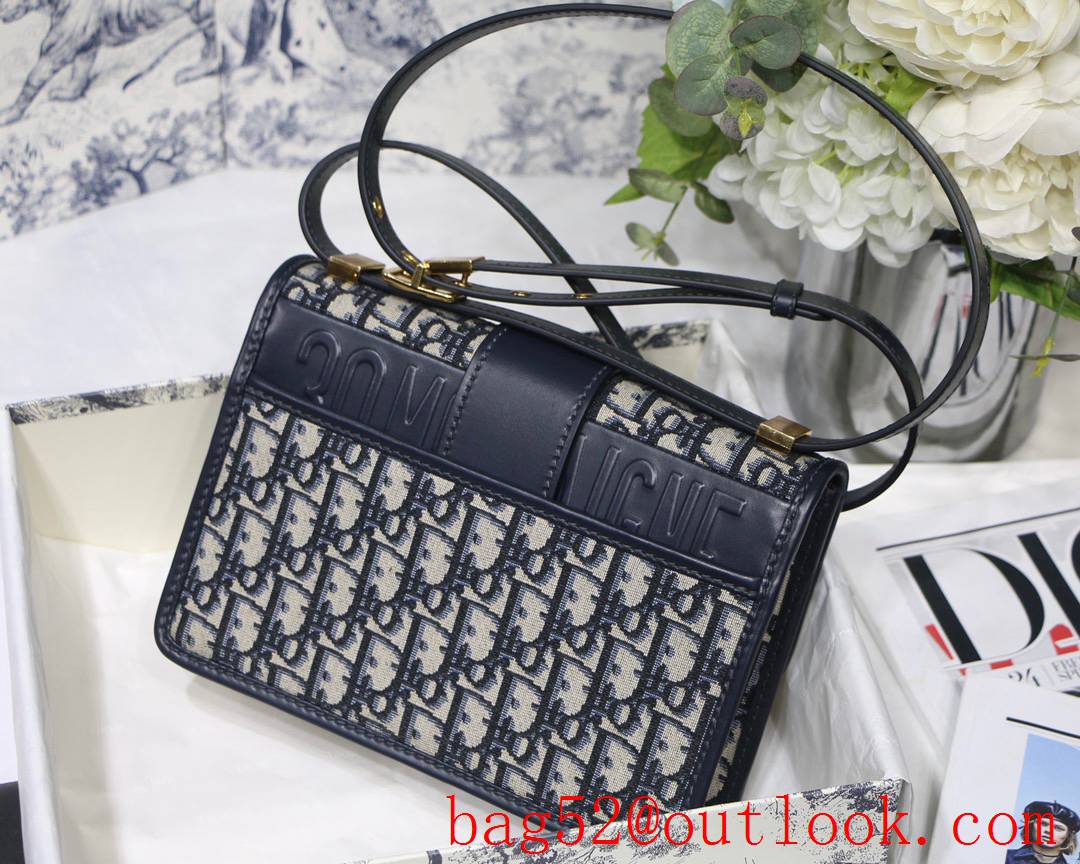 Dior 30montaigne full logo shoulder strap crossbody dark blue medium bag