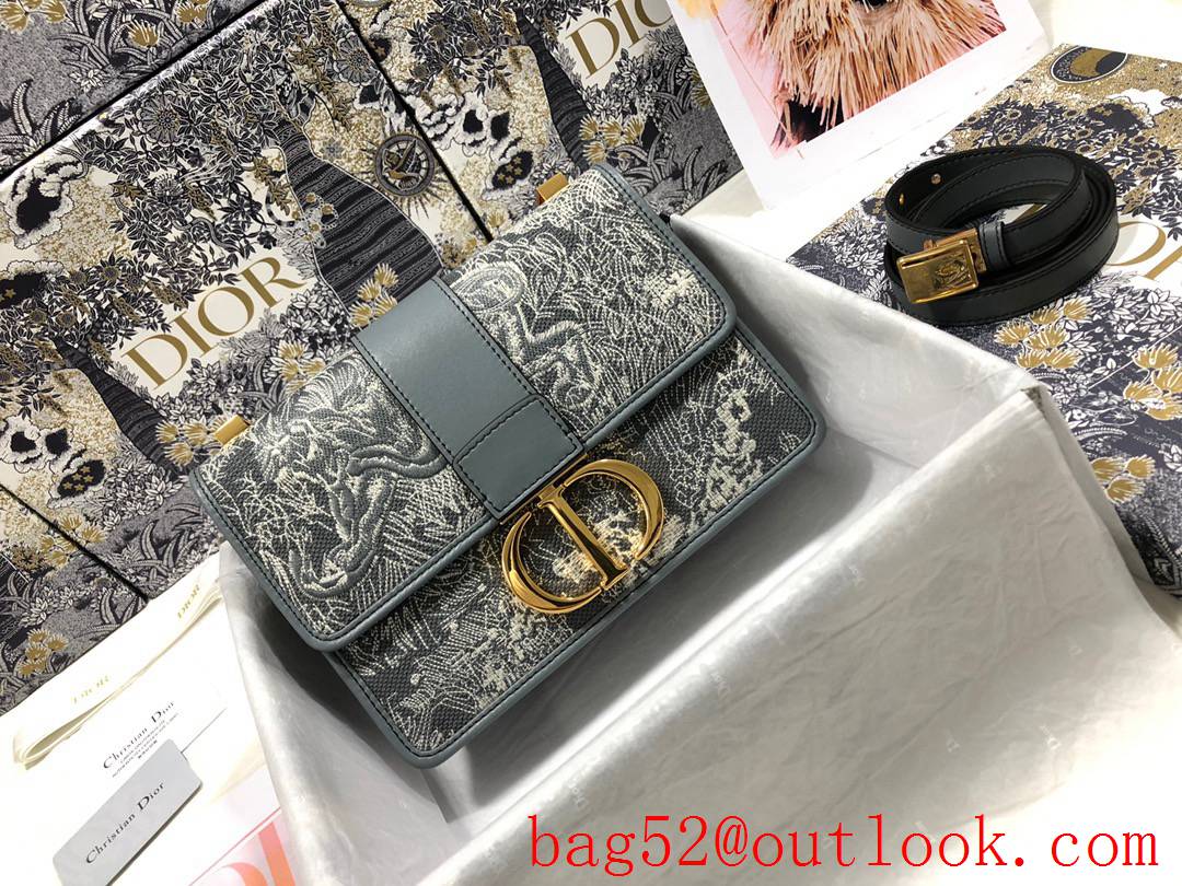 Dior 30 Montaigne embroidered tiger grey Inverted effect Metal 'CD' clasp with antique gold finish shoulder bag