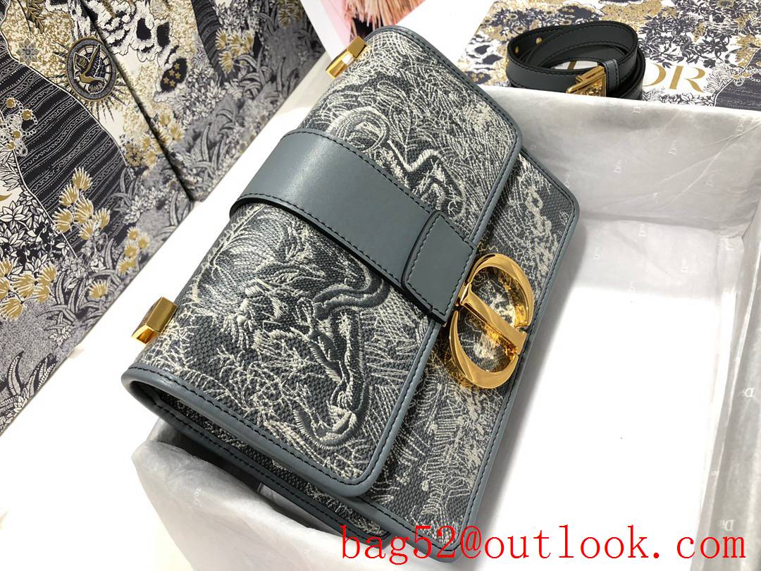 Dior 30 Montaigne embroidered tiger grey Inverted effect Metal 'CD' clasp with antique gold finish shoulder bag