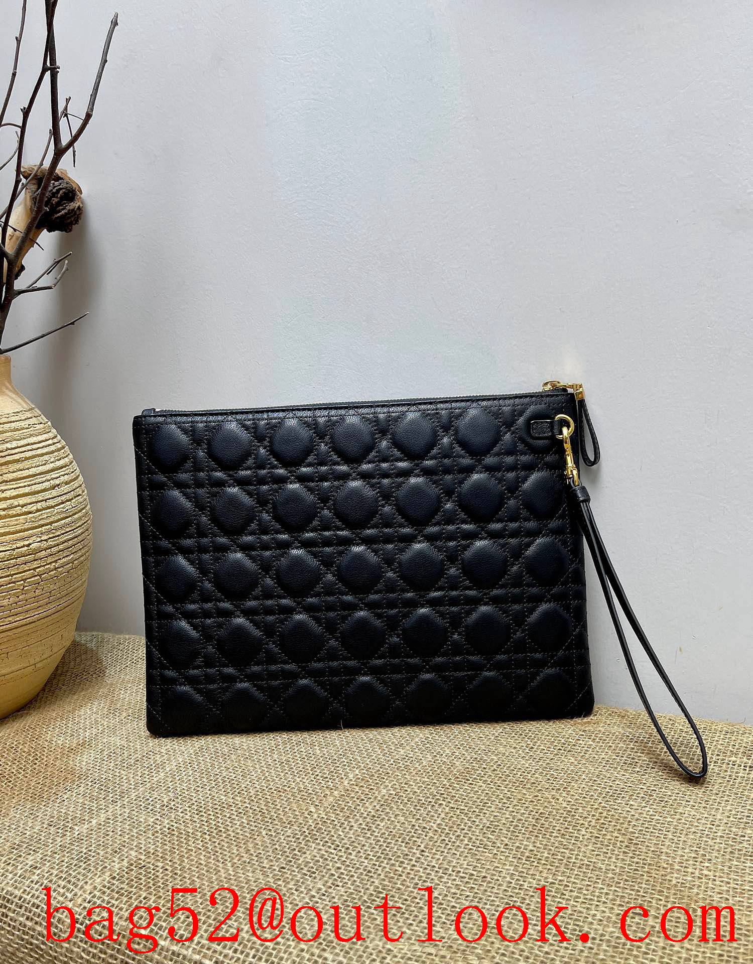 Dior caro soft cowhide Cannage topstitch Detachable carrying strap Black handbag
