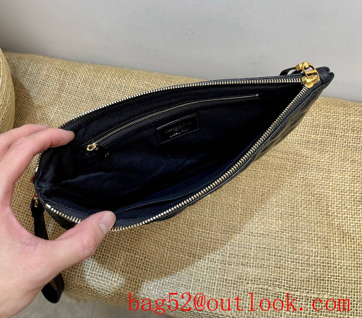 Dior caro soft cowhide Cannage topstitch Detachable carrying strap Black handbag
