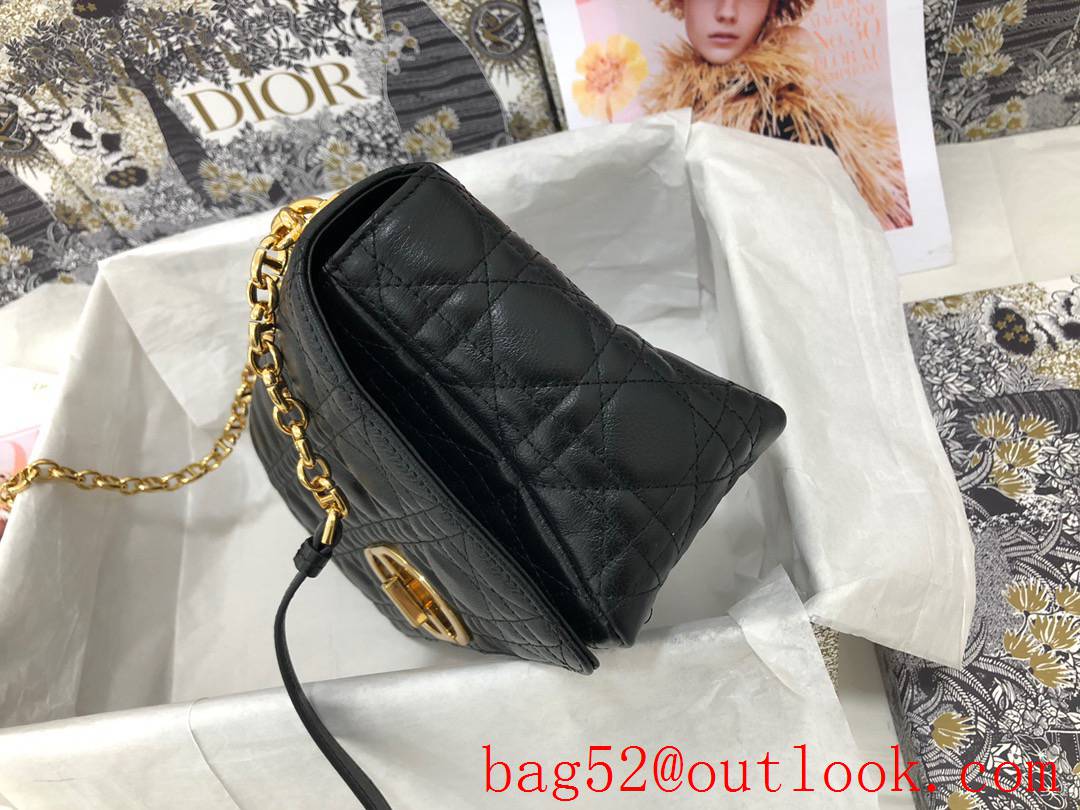 Dior Caro medium black calfskin crafted with signature cannage stitching cd metal gold bucket chain bag