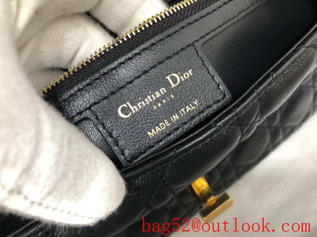 Dior Caro medium black calfskin crafted with signature cannage stitching cd metal gold bucket chain bag