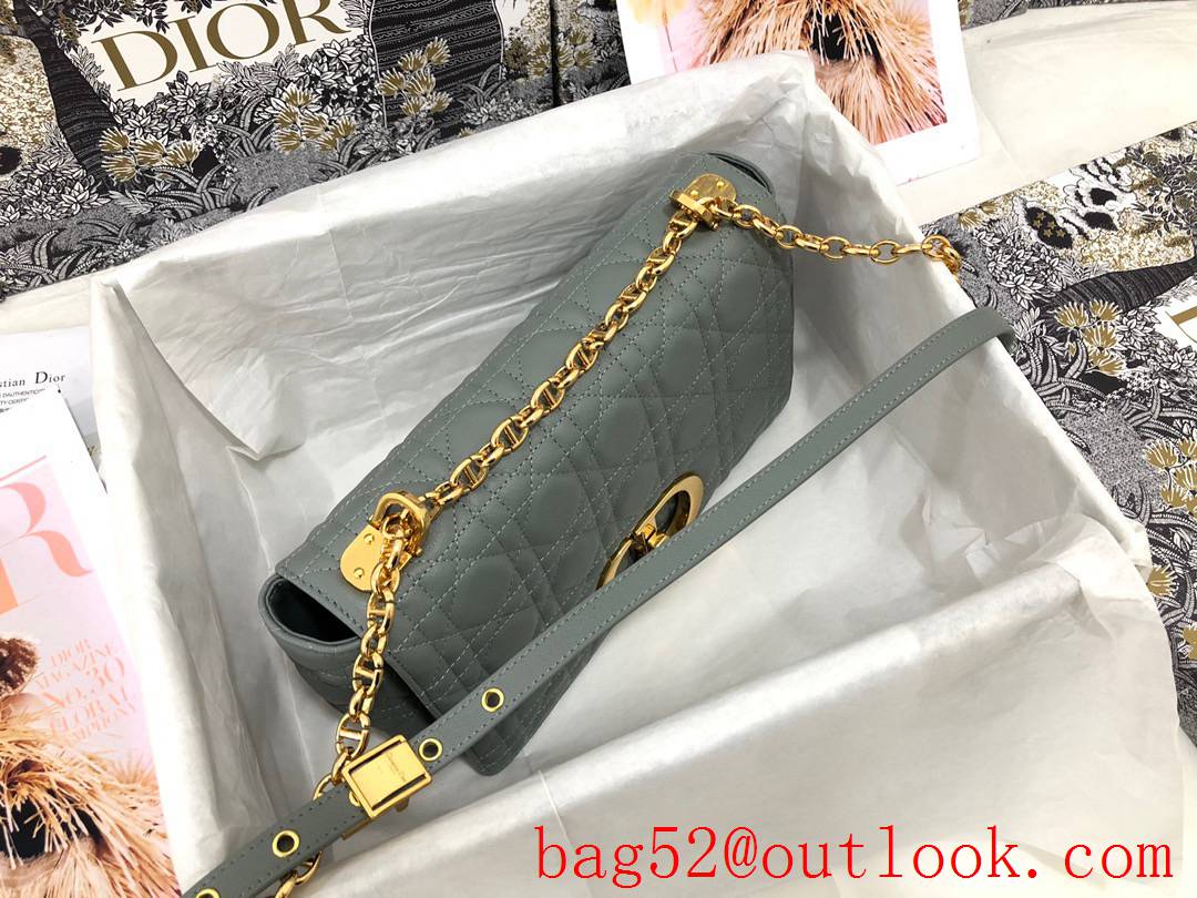 Dior cd metal gold bucket chain Caro medium green calfskin crafted with signature cannage stitching bag