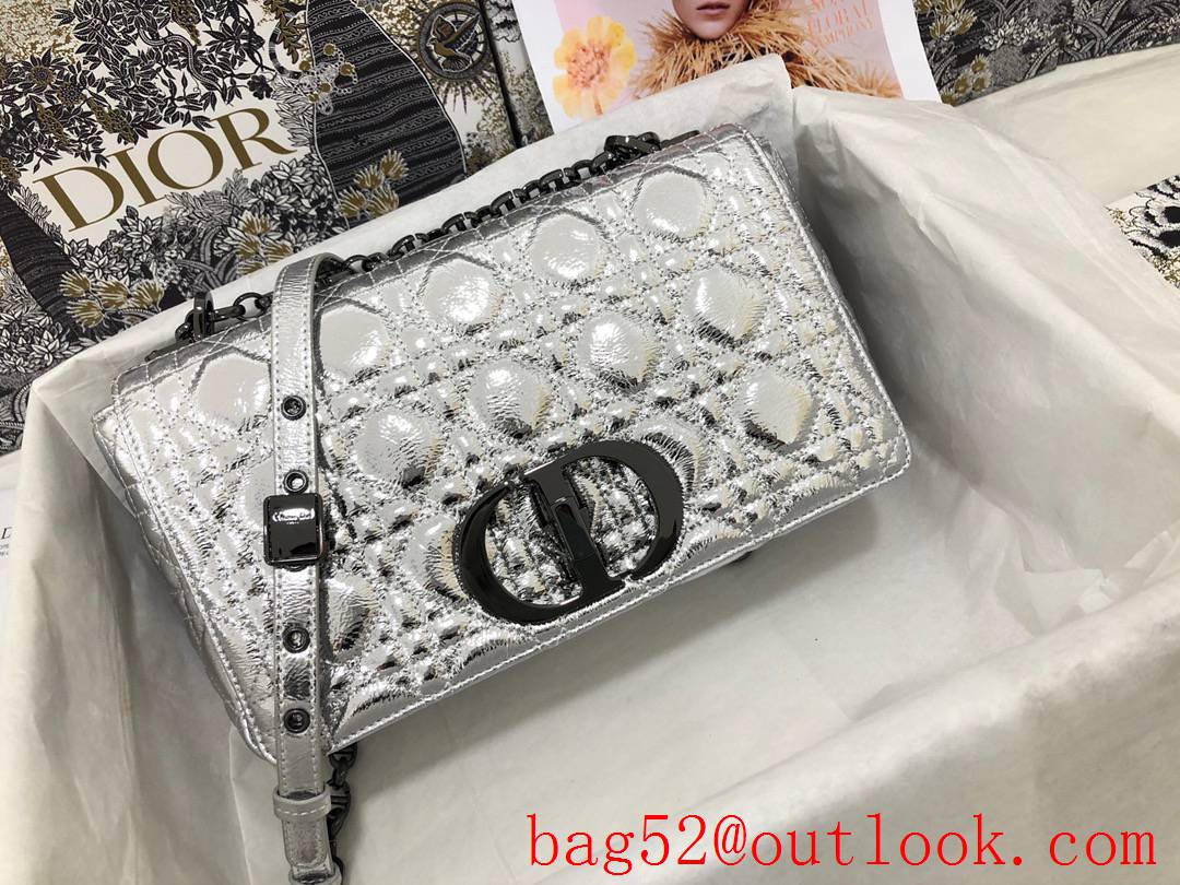 Dior medium sliver caro calfskin crafted with signature cannage stitching shoulder crossbody handbag