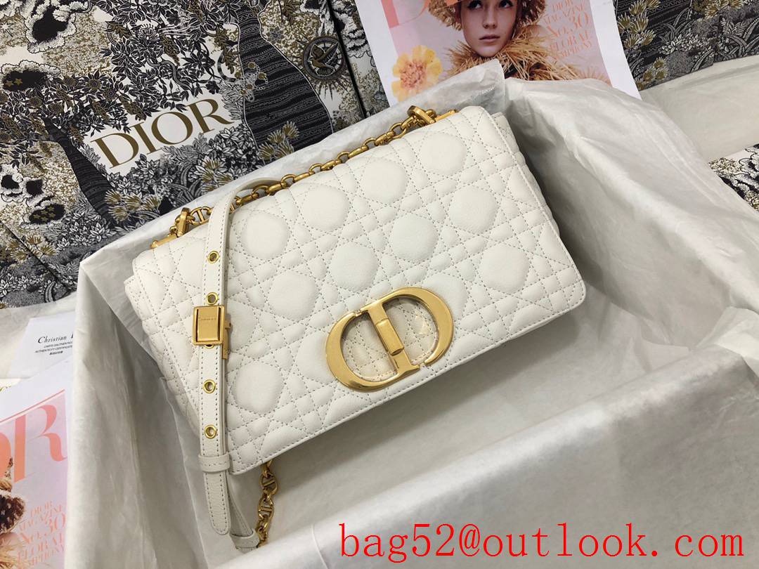 Dior calfskin crafted with signature cannage stitching cd metal gold bucket chain Caro medium white bag