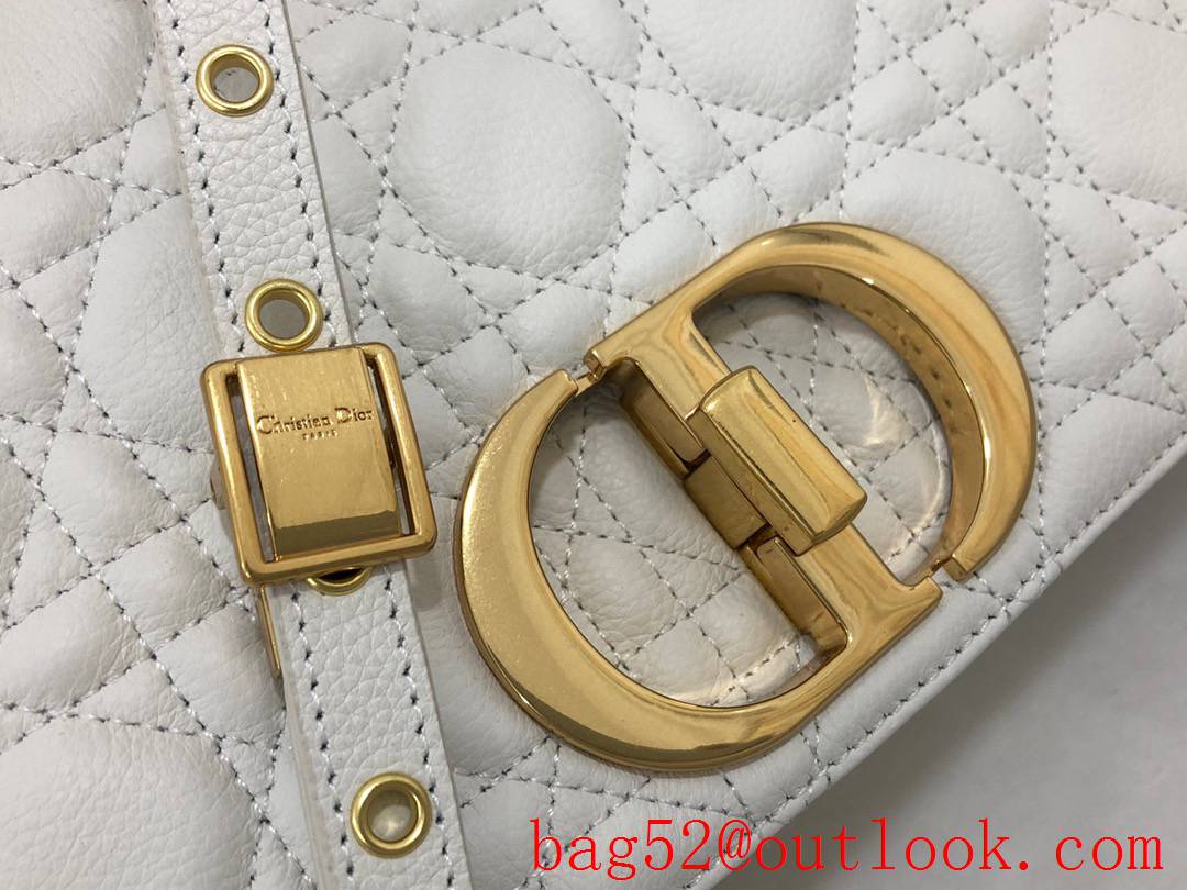 Dior calfskin crafted with signature cannage stitching cd metal gold bucket chain Caro medium white bag