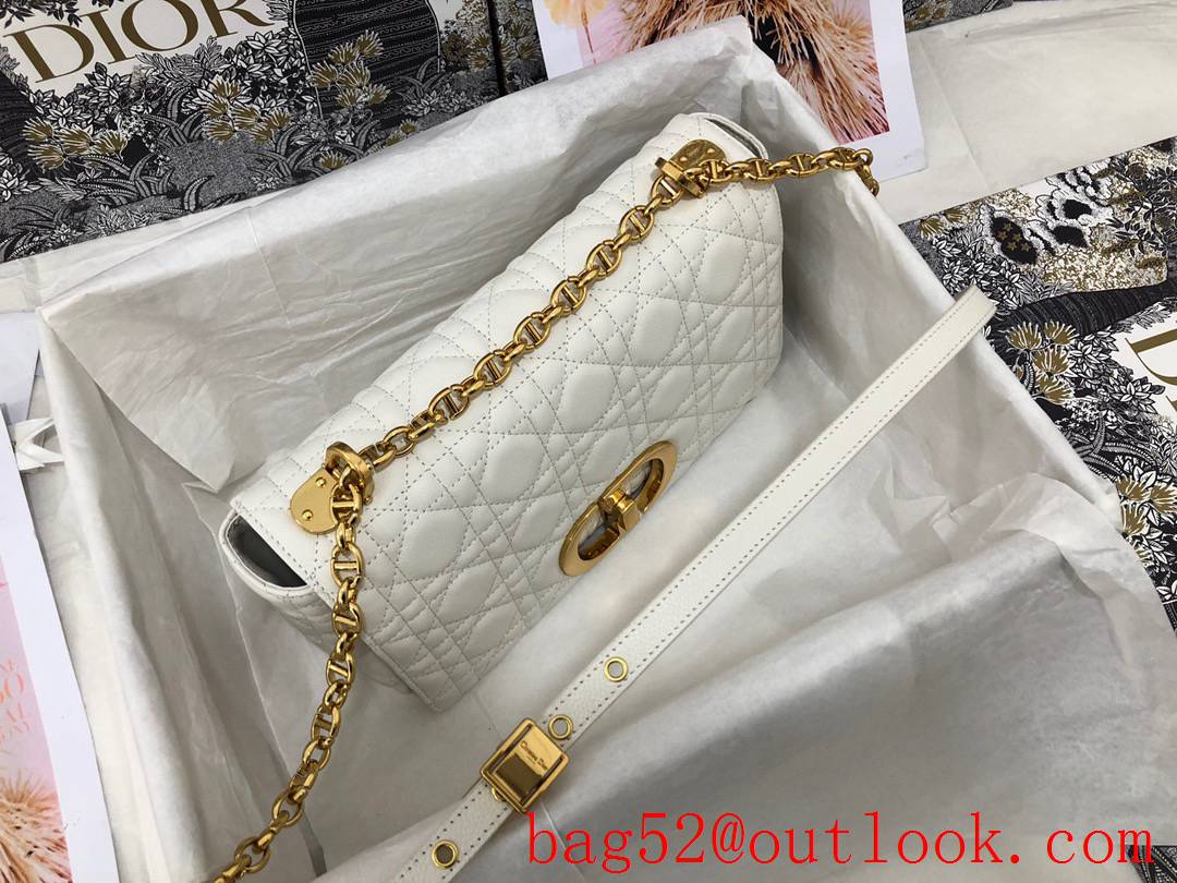 Dior calfskin crafted with signature cannage stitching cd metal gold bucket chain Caro medium white bag