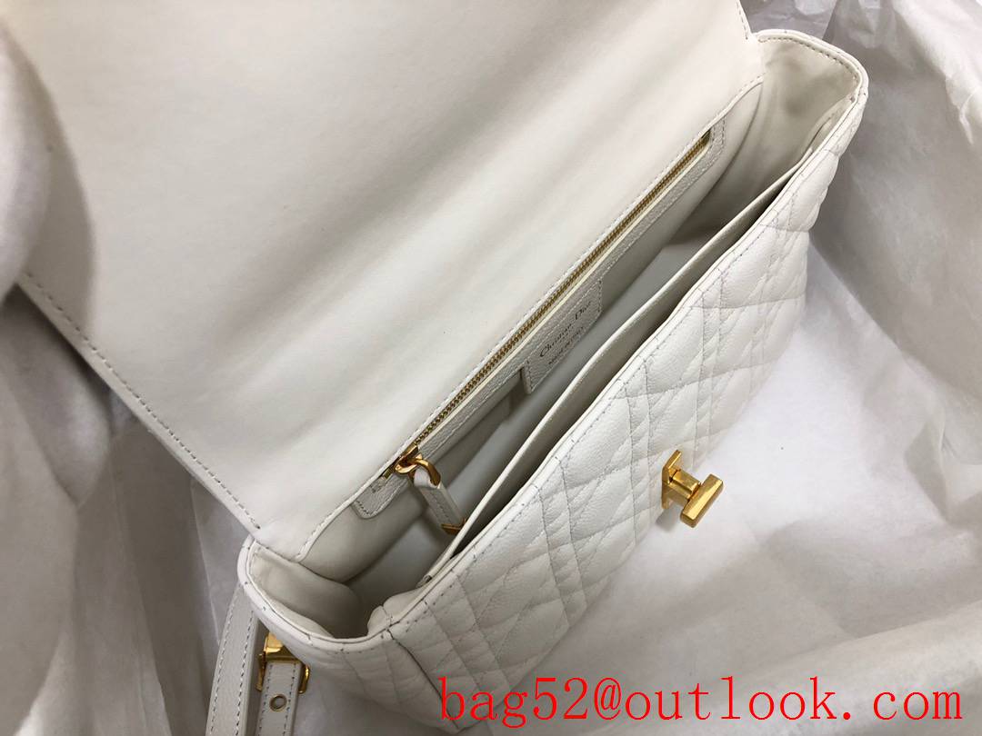 Dior calfskin crafted with signature cannage stitching cd metal gold bucket chain Caro medium white bag