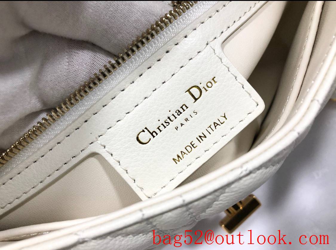 Dior calfskin crafted with signature cannage stitching cd metal gold bucket chain Caro medium white bag