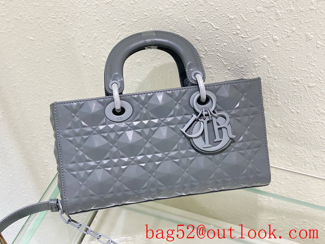 Dior Light gold-finish metal grey tote Lady D-Joy diamond cannage topstitch sheepskin shoulder chain bag