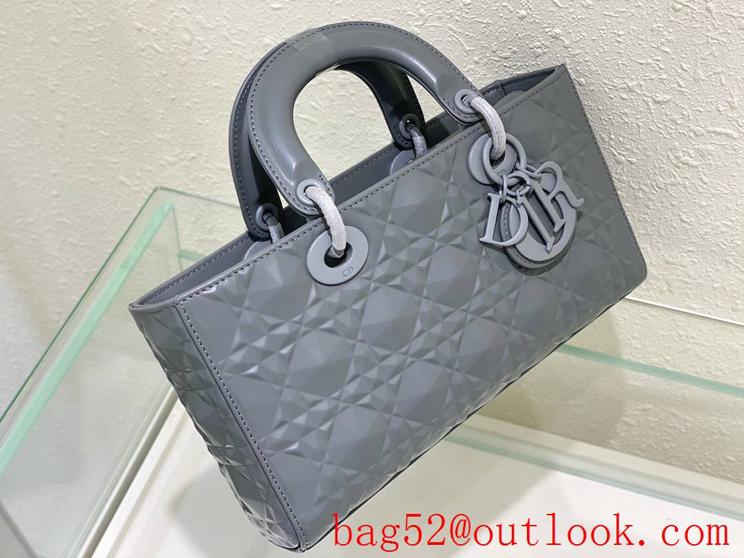 Dior Light gold-finish metal grey tote Lady D-Joy diamond cannage topstitch sheepskin shoulder chain bag