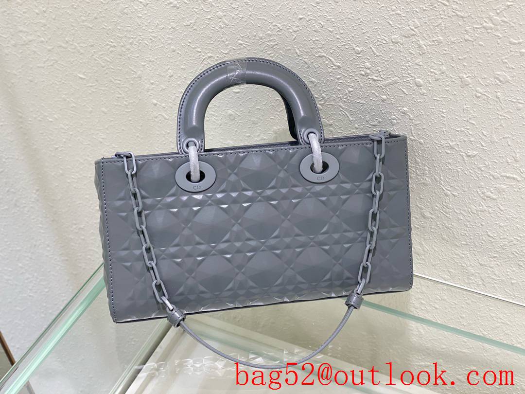 Dior Light gold-finish metal grey tote Lady D-Joy diamond cannage topstitch sheepskin shoulder chain bag