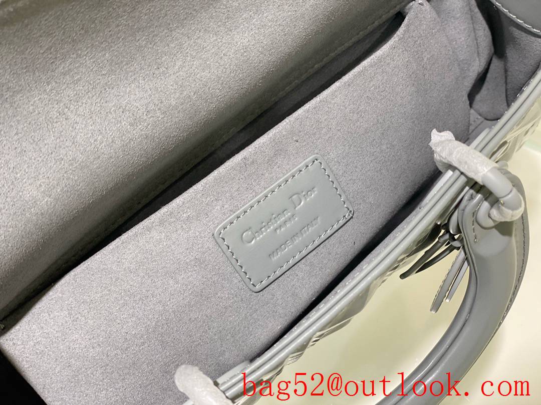 Dior Light gold-finish metal grey tote Lady D-Joy diamond cannage topstitch sheepskin shoulder chain bag