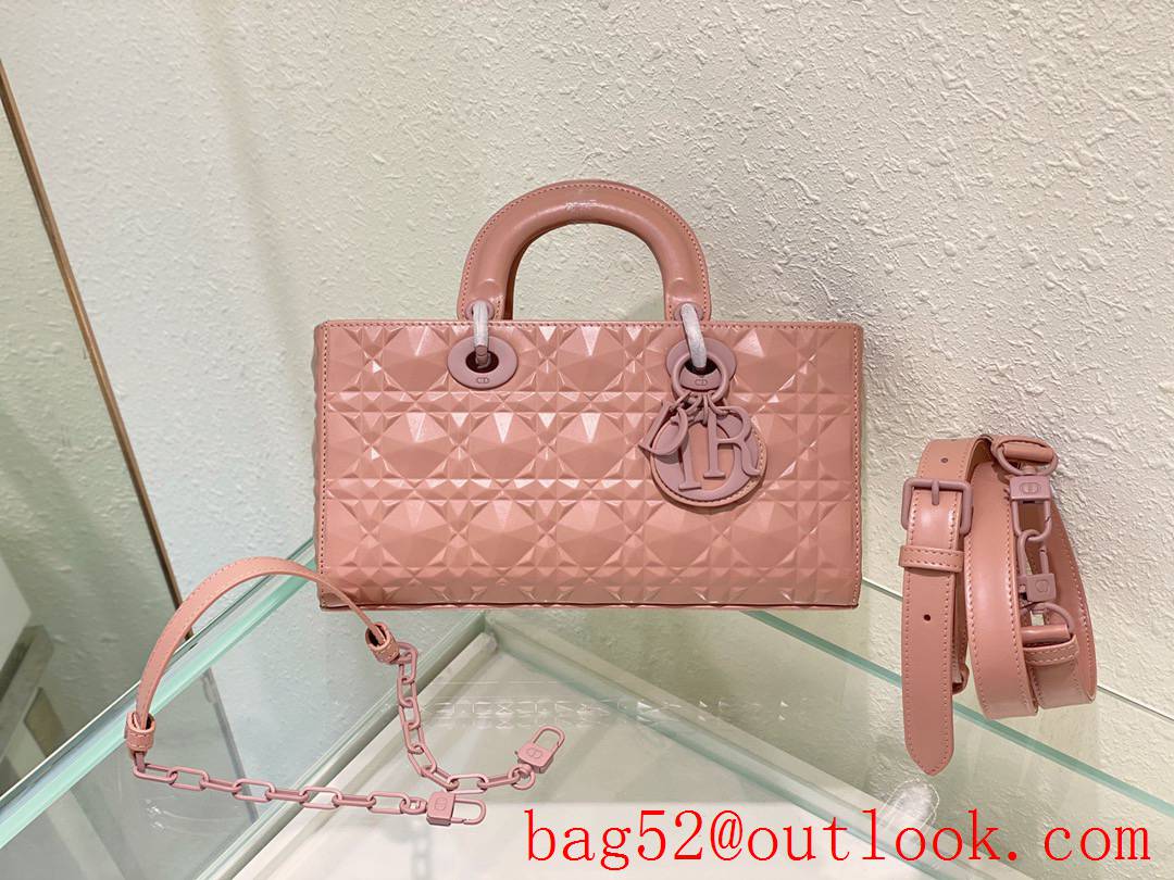 Dior Lady D-Joy diamond cannage topstitch sheepskin Light gold-finish metal pink tote shoulder chain bag